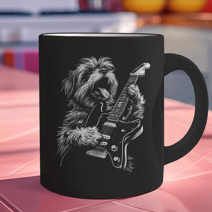 Shih Tzu Dog Playing Electric Guitar Rock Dog Dad Men Women Kids Graphic Print Coffee Mug