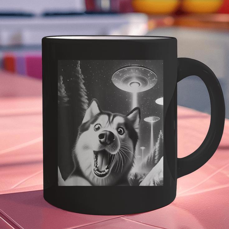 Siberian Husky Alien UFO Taking a Selfie Dog Mom Dad Graphic Print Coffee Mug