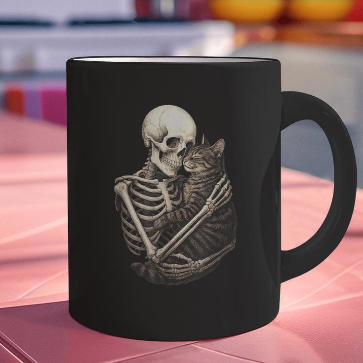 Skeleton Hugging Cat Halloween Cat Lover Cat Mom Dad Graphic Print Coffee Mug