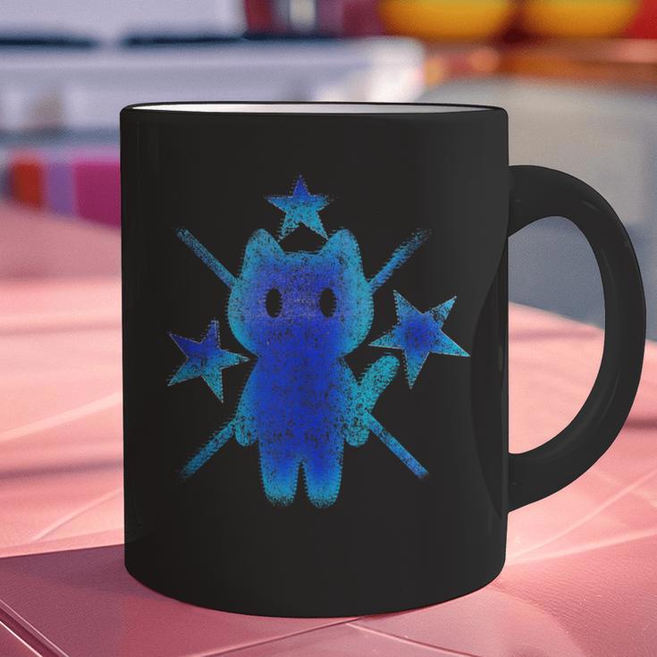 Yk2 Grunge Earthy Blue Cat With Stars Tomboy 90s Nostalgia Graphic Print Coffee Mug