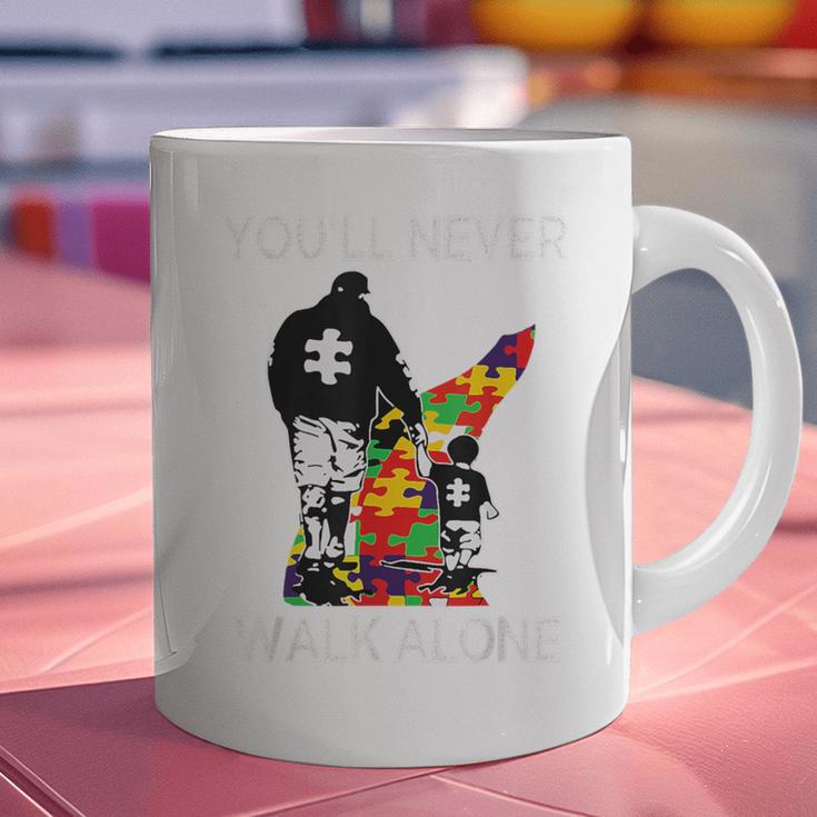 Autism Dad Support Alone Puzzle You'Ll Never Walk Premium Tri-Blend Graphic Print Coffee Mug