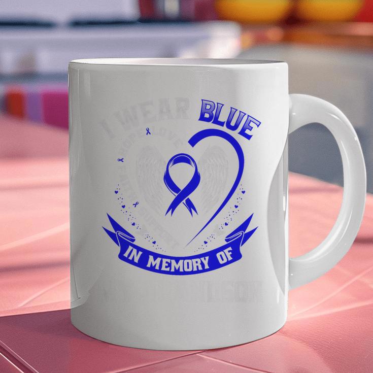 Blue In Memory Of Grandson Colon Cancer Awareness Shirts Premium Graphic Print Coffee Mug
