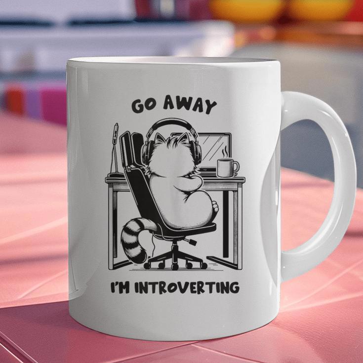 Cat With Coffee On Computer Go Away I'm Introverting Graphic Print Coffee Mug Cat With Coffee On Computer Go Away I'm Introverting Graphic Print Coffee Mug