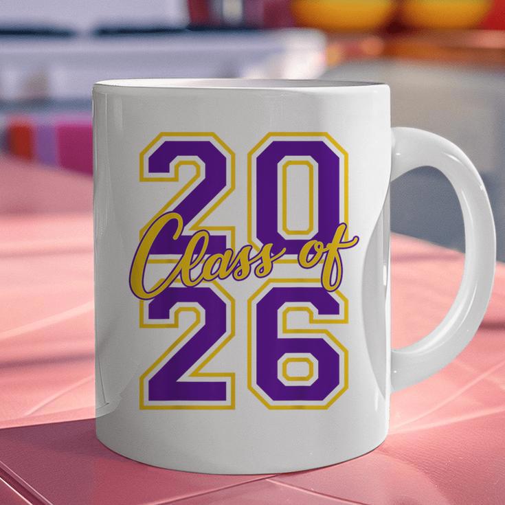 Class Of 2026 Graduation Varsity Purple And Yellow Letters Graphic Print Coffee Mug