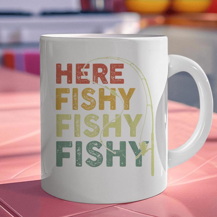 Fishing Here-Fishy Bass Fish Dad Graphic Print Coffee Mug