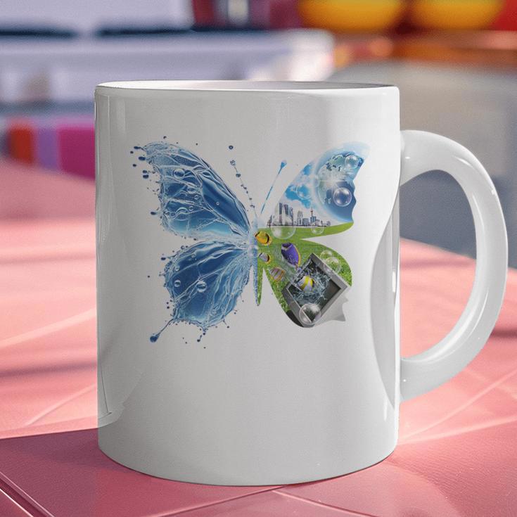 Frutiger Aero Aesthetic Butterfly Computer Fishes Scenery Raglan Baseball Tee Graphic Print Coffee Mug