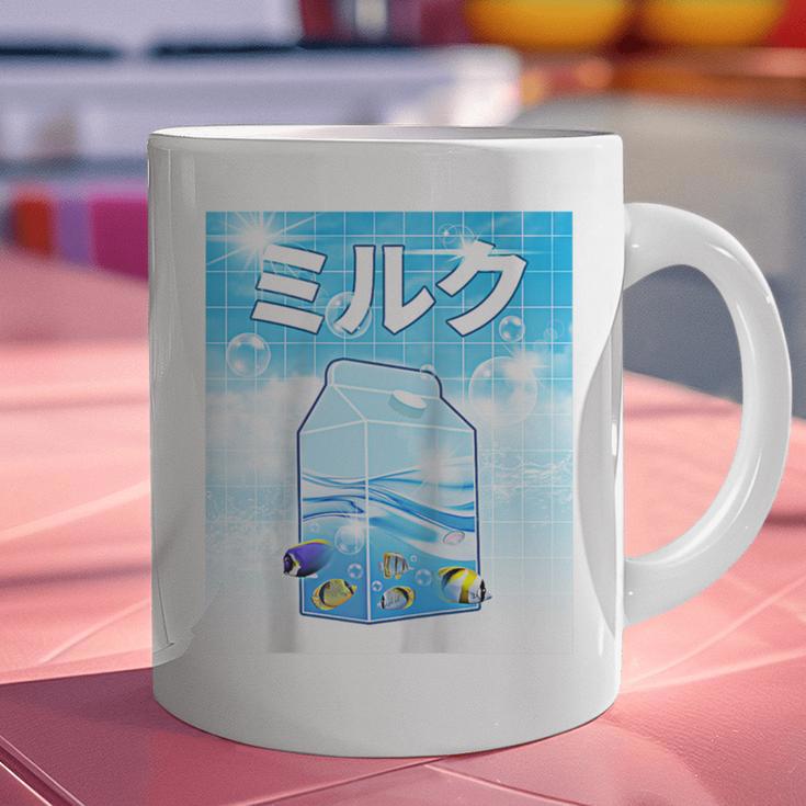 Frutiger Aero Aesthetic Tech Kawaii Milk Underwater Fishes Raglan Baseball Tee Graphic Print Coffee Mug