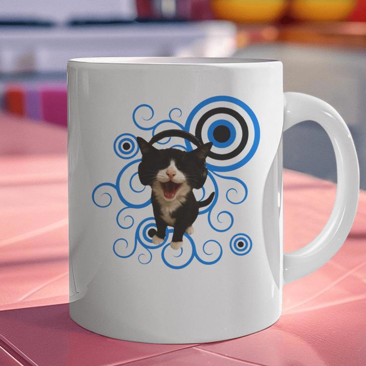 Frutiger Aero Cat Meme Headphone Kitty Cat Lover Graphic Print Coffee Mug