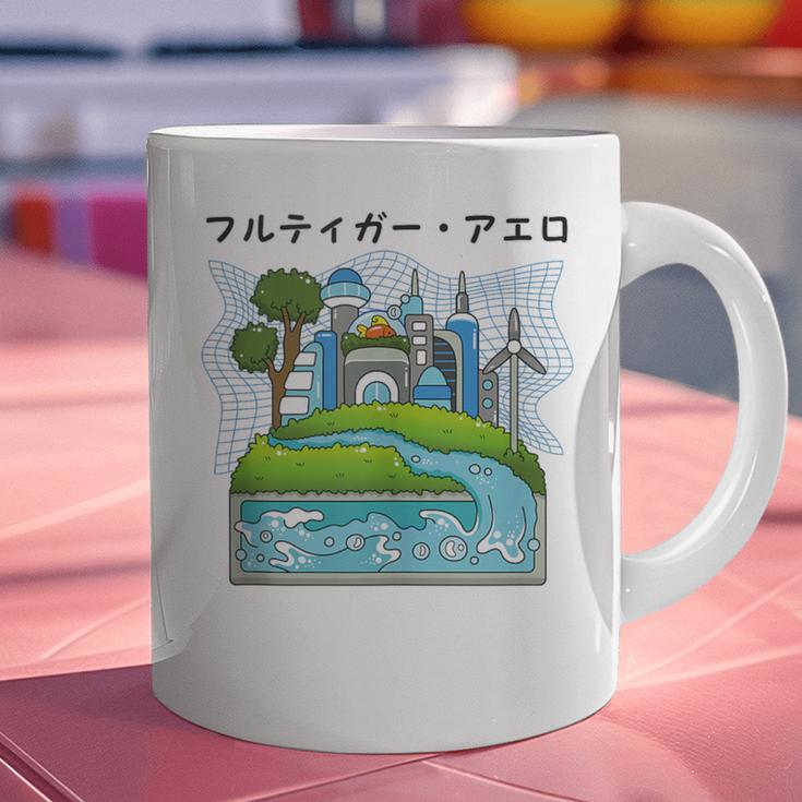 Future City Wind Power Frutiger Aero Y2K Style Ocean Graphic Print Coffee Mug
