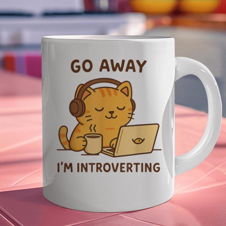 Go Away I'm Introverting Cozy Cat With Laptop And Coffee Graphic Print Coffee Mug Go Away I'm Introverting Cozy Cat With Laptop And Coffee Graphic Print Coffee Mug