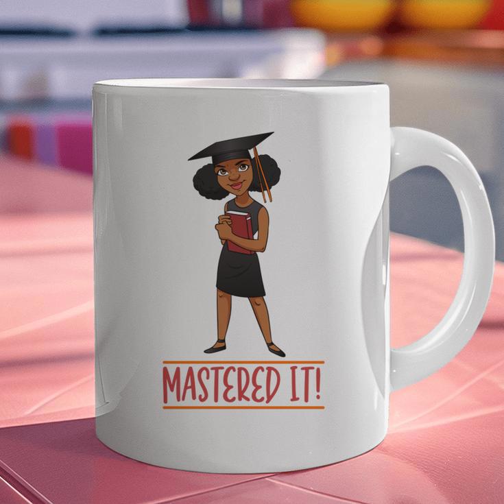 Graduation Woman Tshirt Black Melanin Masters Degree Graphic Print Coffee Mug