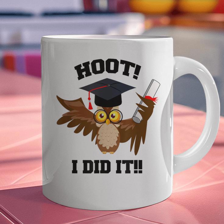 Hoot I Did It Grad Owl Holding Graduation Diploma Congrats Graphic Print Coffee Mug