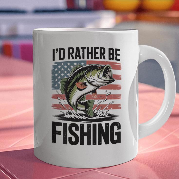 I'd Rather Be Fishing Bass Fish Dad Joke American Flag Graphic Print Coffee Mug