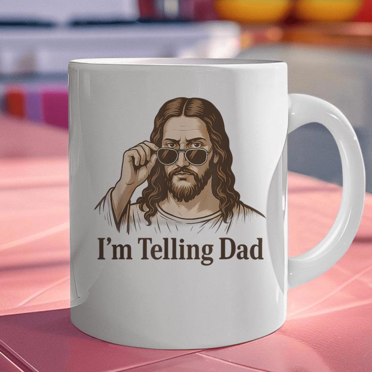 I'm Telling Dad Jesus Wearing Sunglasses Christian Fathers Graphic Print Coffee Mug