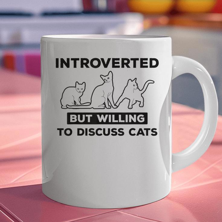 Introverted But Willing To Discuss Cats Introvert Shy Graphic Print Coffee Mug