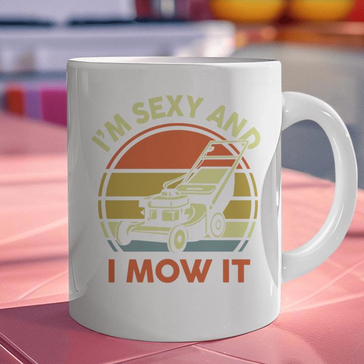 Lawn Mowing Dad Im Sexy And I Mow It Mower Garden Premium Tri-Blend Graphic Print Coffee Mug