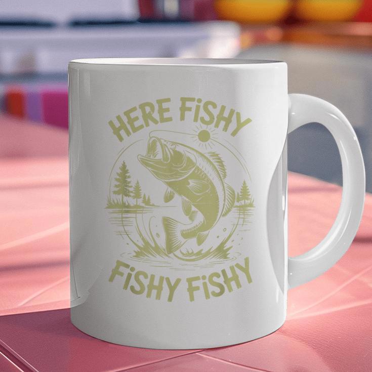 Men Here-Fishy Bass Fish Dad Fishing From Daughter Son Graphic Print Coffee Mug