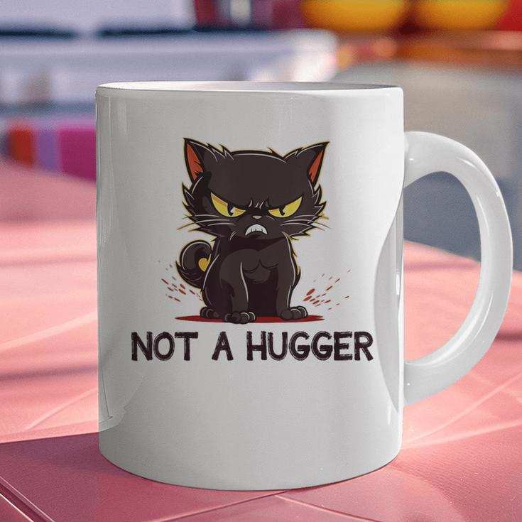 Not A Hugger Tee Angry Cat Sarcastic Cute Introvert Graphic Print Coffee Mug