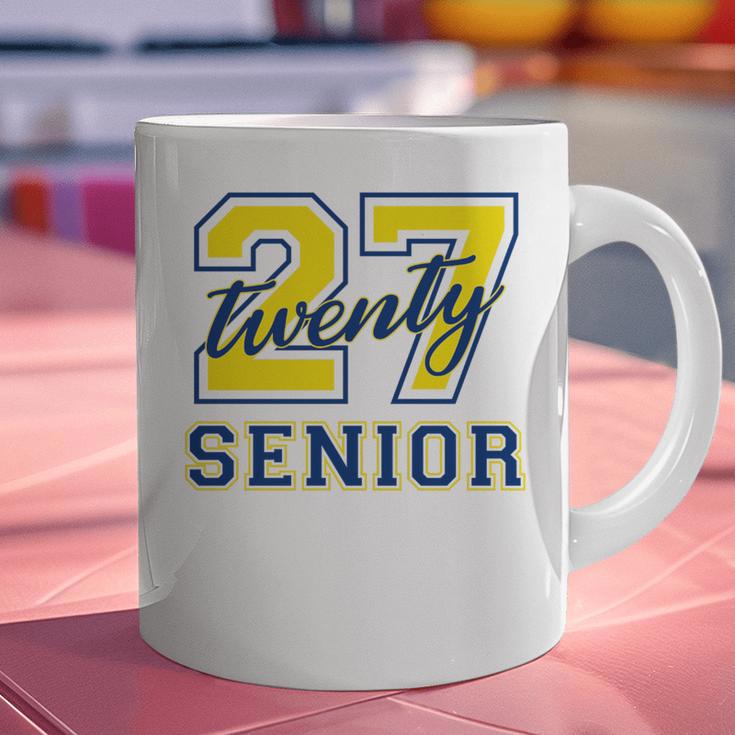 Senior Class Of 2027 Graduation Yellow And Blue On The Back Premium Tri-Blend Graphic Print Coffee Mug