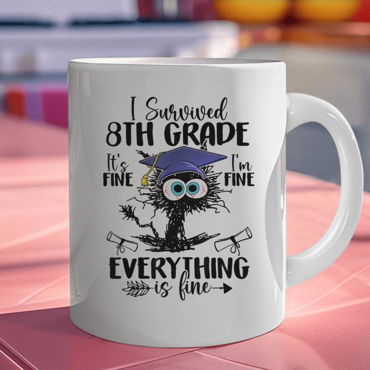 I Survived 8th Grade Graduated Cat Graduation Graphic Print Coffee Mug