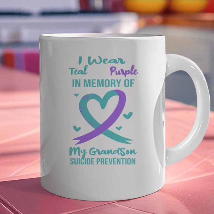 Teal Purple Memory Of Grandson Suicide Prevention Ribbon Graphic Print Coffee Mug Teal Purple Memory Of Grandson Suicide Prevention Ribbon Graphic Print Coffee Mug