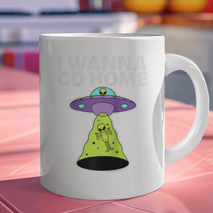 I Wanna Go Home Introvert UFO UAP Flying Saucer Trippy Alien Raglan Baseball Tee Graphic Print Coffee Mug
