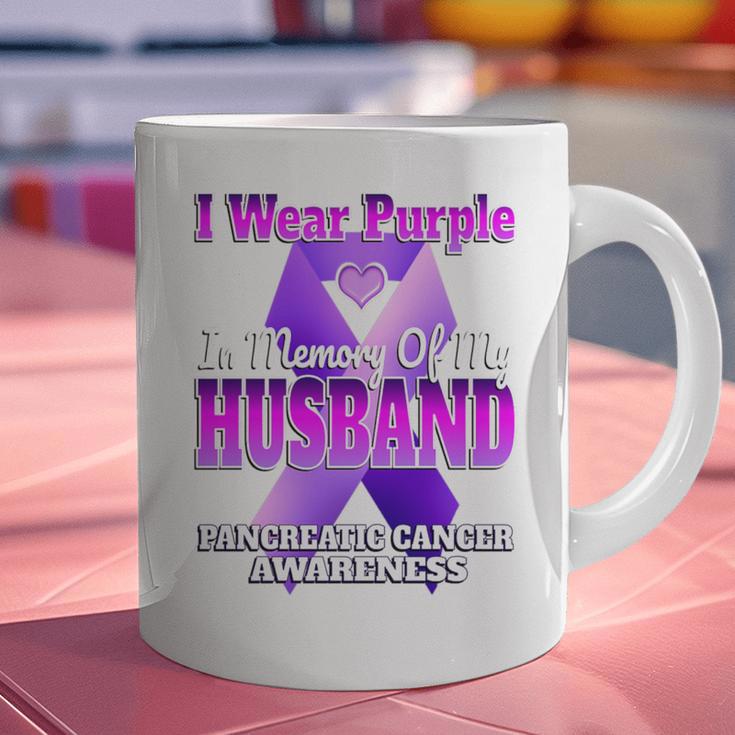 I Wear Purple In Memory Of My Husband Pancreatic Cancer Premium Tri-Blend Graphic Print Coffee Mug