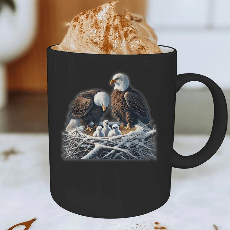 Bald Eagle Dad Mom Three Eaglet Chicks Babies In The Nest Graphic Print Coffee Mug