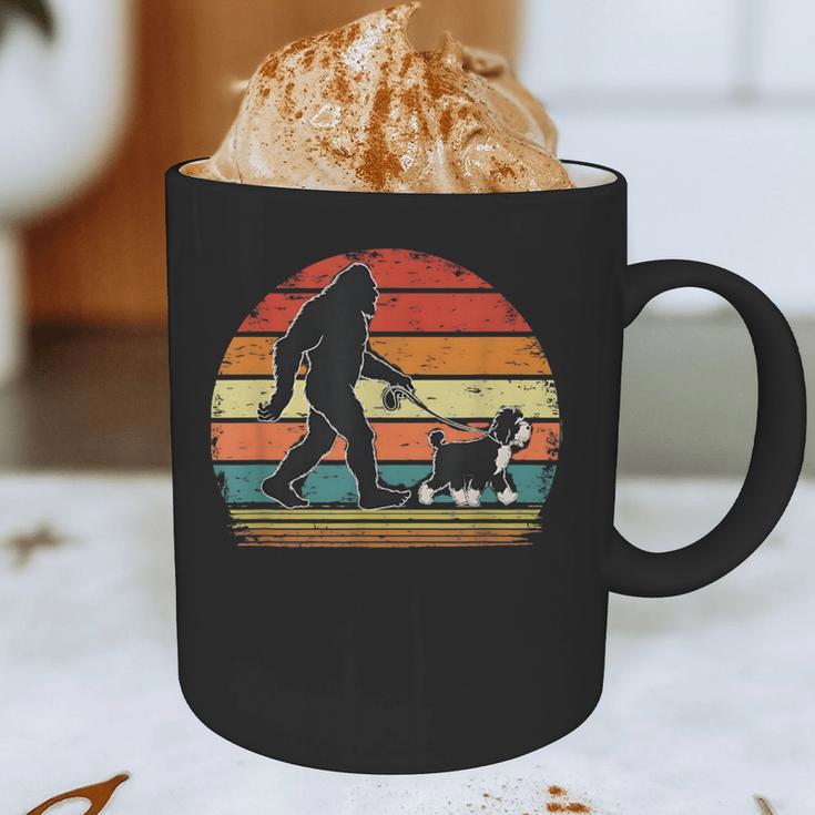 Bigfoot Walking a Dog Bernedoodle Dog Dad Graphic Print Coffee Mug