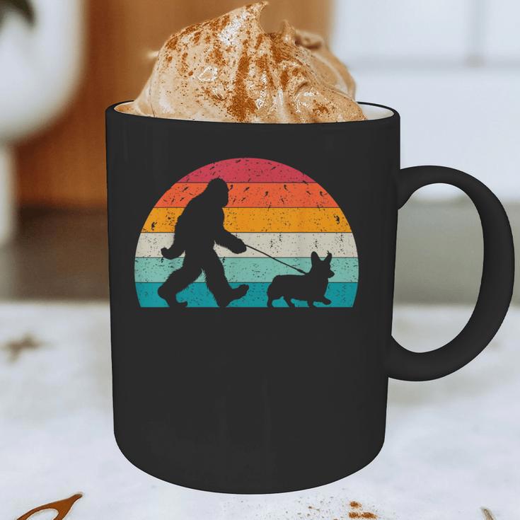 Bigfoot Walking a Dog Corgi Lovers Dog Dad Graphic Print Coffee Mug