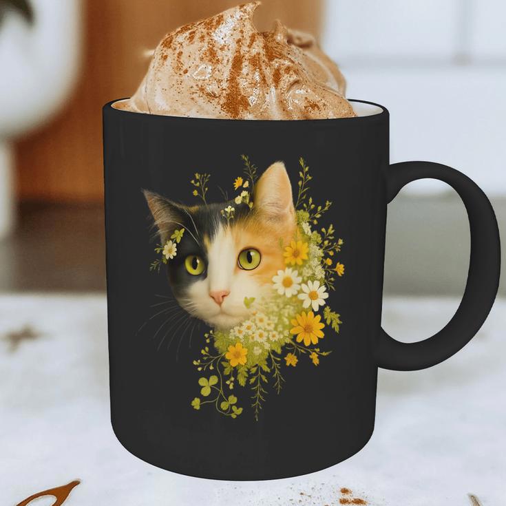 Calico Cat With Flowers For Mom Dad Women Men Kids Botanical Graphic Print Coffee Mug Calico Cat With Flowers For Mom Dad Women Men Kids Botanical Graphic Print Coffee Mug