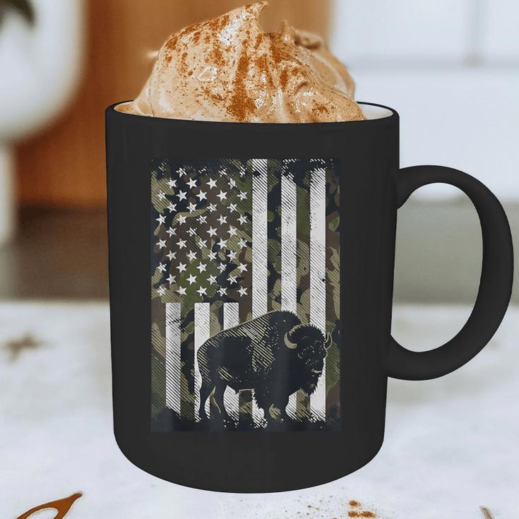 Camo USA Flag Bison Camouflage Hunting Wildlife Hunter Dad Graphic Print Coffee Mug