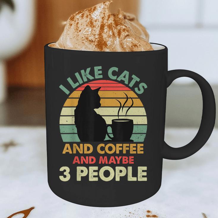 Cats Coffee & 3 People Tee Cute Font Introvert Humor Graphic Print Coffee Mug