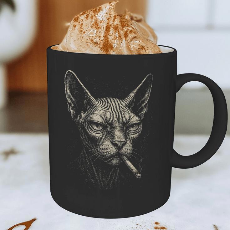 Cigarette Smoking Sphynx Cat Meme Stupid For Dad Graphic Print Coffee Mug