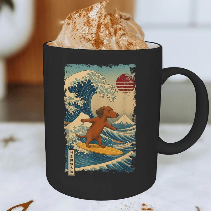 Dachshund Doxie Japanese Kanagawa Wave Surfing Japan Mom Dad Graphic Print Coffee Mug