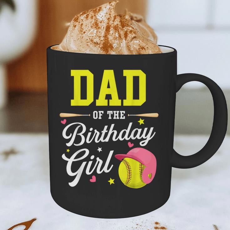 Dad Of The Birthday Girl Softball Player Theme B-Day Daddy Graphic Print Coffee Mug