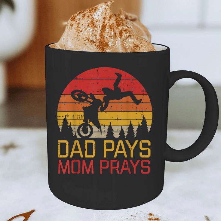 Dad Pays Mom Prays Dirt Bike Retro Motocross Boys Kids Graphic Print Coffee Mug