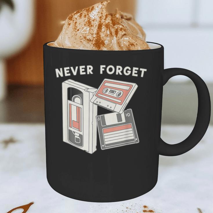Never Forget VHS Tape Cassette Floppy Disk Nostalgia 80s 90s Graphic Print Coffee Mug