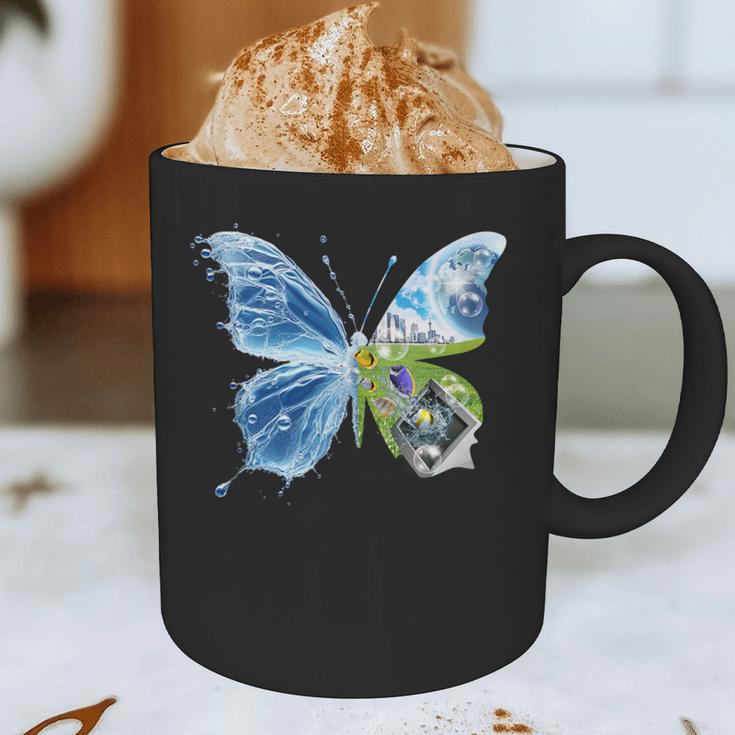 Frutiger Aero Aesthetic Butterfly Computer Fishes Scenery Graphic Print Coffee Mug