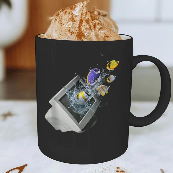 Frutiger Aero Aesthetic Tech Computer Aquarium Fishes Graphic Print Coffee Mug