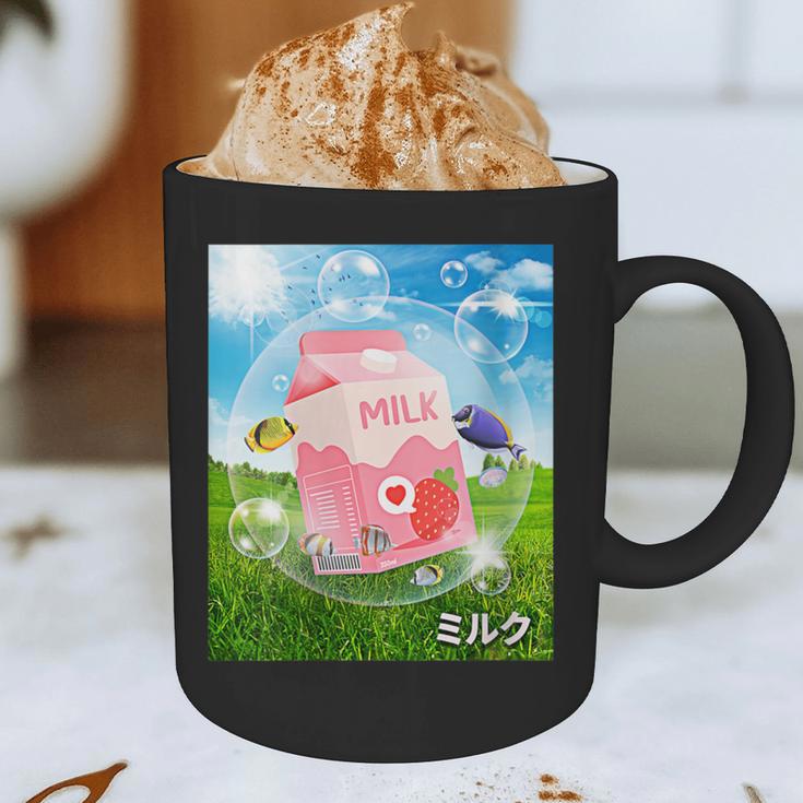 Frutiger Aero Aesthetic Tech Kawaii Strawberry Milk Fishes Graphic Print Coffee Mug