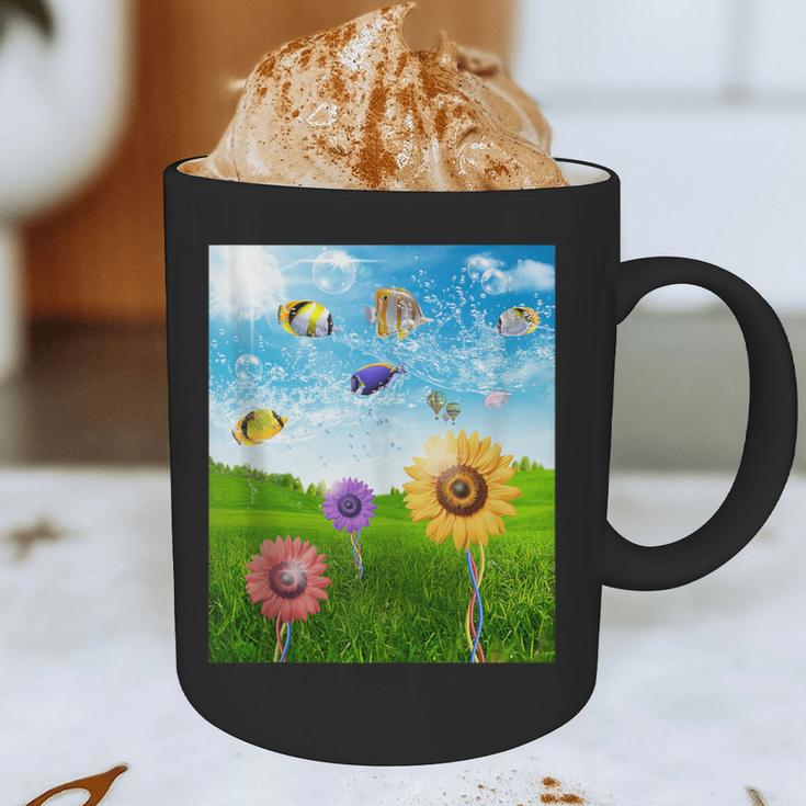 Frutiger Aero Aesthetic Tech Scenery Fishes Sunflower Graphic Print Coffee Mug Frutiger Aero Aesthetic Tech Scenery Fishes Sunflower Graphic Print Coffee Mug