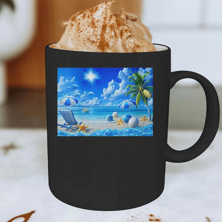 Frutiger Aero Beach Y2k Aesthetic Palm Tree Sand Ocean Graphic Print Coffee Mug