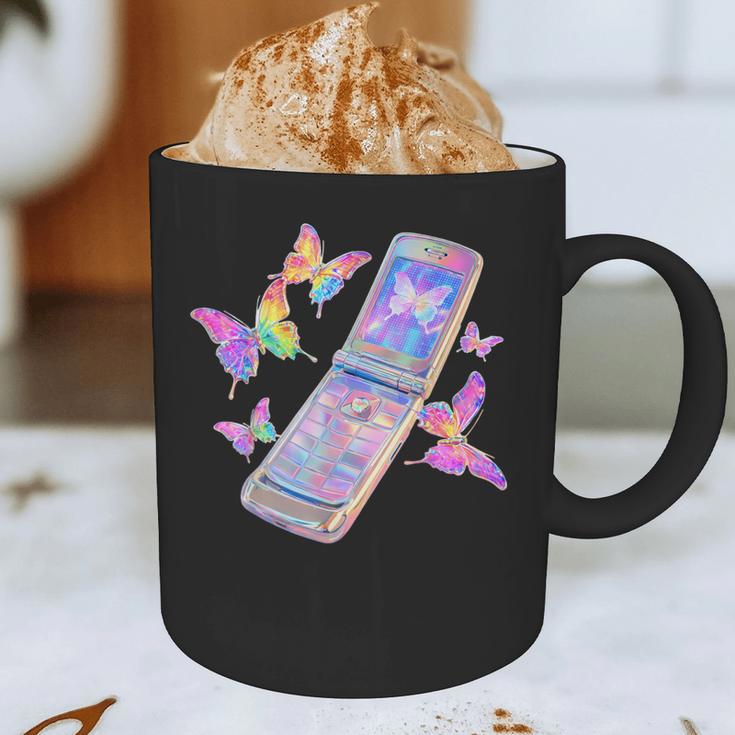 Frutiger Aero Y2K Chrome Phone Butterfly Graphic Print Coffee Mug