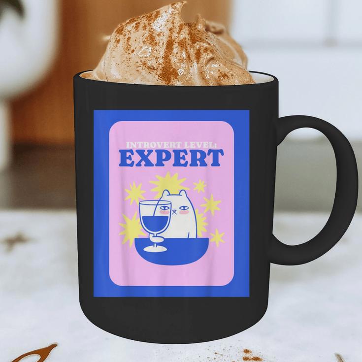 Fun Cute Introvert Cat Character With Wine Graphic Print Coffee Mug Fun Cute Introvert Cat Character With Wine Graphic Print Coffee Mug