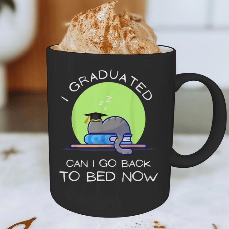 I Graduated Can I Go Back To Bed Now Cat Graduation For Men Women Girls Kids Graphic Print Coffee Mug