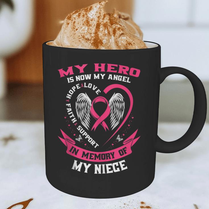 My Hero Is Now My Angel In Memory Of My Niece Breast Cancer Graphic Print Coffee Mug My Hero Is Now My Angel In Memory Of My Niece Breast Cancer Graphic Print Coffee Mug