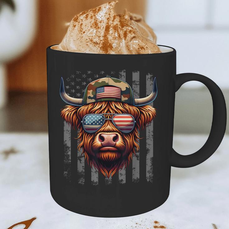 Highland Cow 4th July USA Flag Dad Father America Men Boys Graphic Print Coffee Mug
