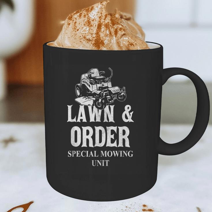 Lawn & Order Special Mowing Unit Dad Joke Lawn Mower Graphic Print Coffee Mug