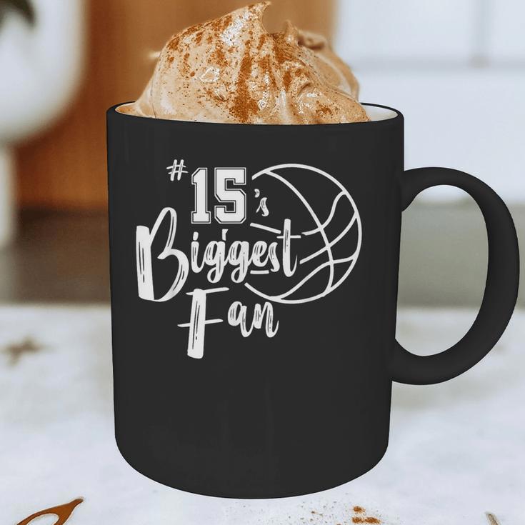 Number 15's Biggest Fan Shirt Basketball Player Mom Dad Graphic Print Coffee Mug